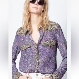 Zadig & Voltaire Thelma Mix Print Shirt In Purple Sz Small